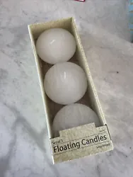 Offered for your consideration is a new, unopened package of three (3) White Unscented Floating Candles, Size 4” in...