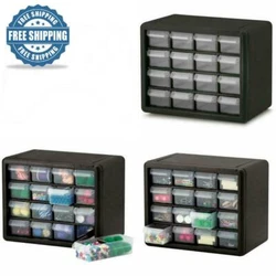 10116 Cabinet stacks securely and can also be wall mounted with keyhole slots. Finger-grip drawer pulls provide easy...