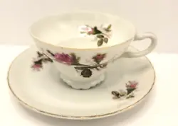 Vintage Wild Rose Floral Tea Cup and Saucer Japan Bone China Floral Design With Gold Gilt Trim - measures 2 1/4