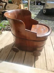 ANTIQUE CHINESE CHILD BABY FEEDING CHAIR WASH TUB STROLLER. Old, decorative piece only, some cracks in wood but...