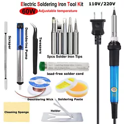60W Electric Soldering Iron Welding Tool Kit Set Solder Wire Tweezers 110V/ 220V Adjustable Temperature Product...