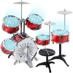 This set includes a bass drum with a foot pedal, a set of toms, a snare, and three cymbals; everything they need to get...