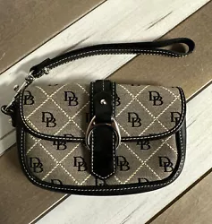 DOONEY & BOURKE Black Leather & Canvas DB Signature Logo Wristlet/Bag. Very good condition