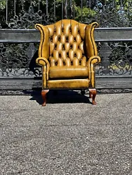 Vintage button tufted English leather wingback chair in original vintage condition. Pickup and inspection in Maryland...
