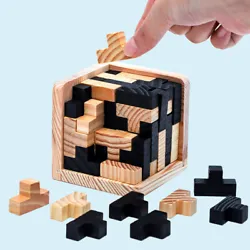 54 individual pieces T shape building blocks combinations 3D wooden educational toy brain teaser puzzle. This block...