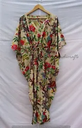 1 PC Screen Print Cotton Fabric Caftan Maxi Dress. Usage:- Bathrobe, Evening Gown, Beach wear, Bikini Cover up,...