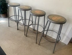 We are selling 4 Mid-Century Modern Seashell Painted Theme Bar Stool Set of 4 Counter-Height. Painted by a local artist...