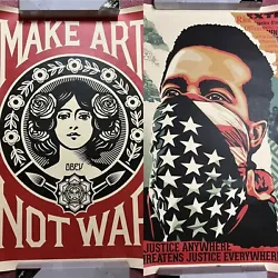 OBEY GIANT 24x36 Shepard Fairey Make Art Not War Injustice Anywhere Singed Print. Listing as used though I never framed...