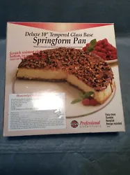NORPRO DELUXE 10 TEMPERED GLASS SPRINGFORM PAN OPEN BOX. Recipe missing.