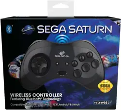 Tout savoir sur : Retrobit - Sega Saturn Manette 8 boutons sans fil Bluetooth Noire. Mode Vibration - Rumble supporté...