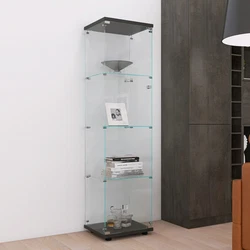 Glass Display Cabinet with 4 Shelves, Curio Cabinets for Living Room, Bedroom, Office, Black Floor Standing Glass...