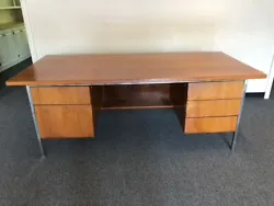 High quality 60s office desks constructed from solid oak and stainless steel. Used condition, but easy to refinish to...