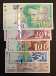 Vends lot de 5 billets. 50 francs Antoine de Saint-Exupéry 1997 (usé). 500 francs Pierre et Marie Curie 1994. ayant...