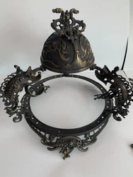 Antique Brass Hanging Oil Lamp Chandelier Made in Germany and in Excellent Condition. All parts, chains, glass shade,...