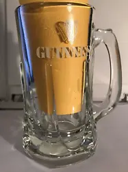 Guinness Clear Glass Heavy Beer Mug Harp Logo Thumb Handle 5-1/2” x 3-1/2”