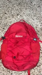 2016 SUPREME 210 Denier Cordura Box Logo Backpack Red White SS16. Condition is Pre-owned. Shipped with USPS Priority...