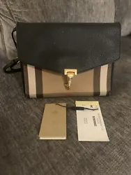 BURBERRY Small Macken House Check Derby Leather Crossbody Bag Authentic. Condition is Pre-owned. Shipped with USPS...