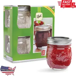 Includes four 8 oz. jars with lids and bands. Capacity 8 oz. Unique round shape. We do not accept P.O. Boxes. Were...