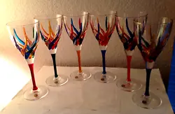 Up for sale is a set of 6 Venetian Carnevale Wine Glasses. These brilliant hued wine glasses are crafted in Italy of...