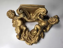 MCM Vintage Angel Cherub Full Figural Wall Ceramic Shelf Plaque guilded gold 🕊.  6