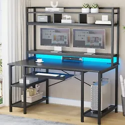 Sedeta Computer Desk with Hutch, Keyboard Tray and Adjustable Shelves. Multi-Function Computer Desk with Hutch &...