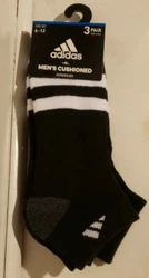 adidas Mens Low Cut Socks 3 Pack L 6-12 Black White Cushioned Comfort Core Toe.