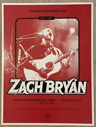 This is an awesome authentic ZACH BRYAN Autographed Signed 2023 Burb Burn Burn Tour - 5/23/2023 Jacksonville, Florida...