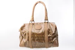 FENDI Zucca patent leather hand bag beige×brown. A ink stain on the top and bottom There is a slight storage odor....