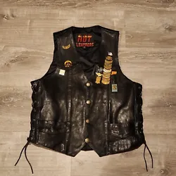 Hot Leathers Genuine Leather Motorcycle Vest Harley Davidson Pins Buffalo Nickel as pictured. Acquired from a recent...