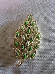 Vintage Filigree Leaf Brooch With Green Enameled Inset Leaves. As seen in the pictures, some of the green enamel is...