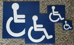 Handicap sticker. It is a square sticker with a blue background. It is a peel and stick sticker.