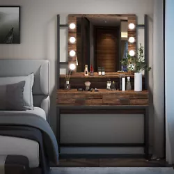 With 2 Drawers & Hollywood Style Lighted Mirror. Equipped with 2 large drawers and storage top shelf, organize your...