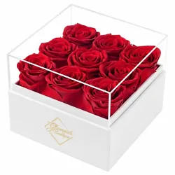 Glamour Boutique Preserved Roses in a Box - Valentines Day Gifts for Her & Mom, 9-Piece Rose Flowers Décor for...