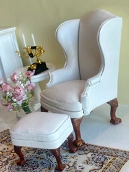 Double Sofa Dollhouse Miniature Scale:1:12, White. Chair Size Material: wooden, leather.