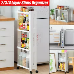 4 Layers Storage Rack Shelf Organizer Slim Space Saving Wheels Kitchen Bathroom Movable. - Can be used in kitchen,...