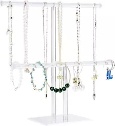 Jewelry Stand Necklace Holder, Acrylic Jewelry Display Holder, Necklace and Bracelet Hanging Organizer, Clear 2-Tier...