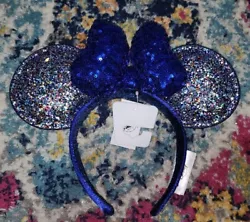 BRAND NEW WITH DISNEY PARKS TAGS ATTACHED ~ Disney Parks Minnie Ear New Year 2020 Glitter Headband Blue Sequin Bow NWT....