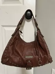 ISABELLA FIORE WHIPSTITCH YVONNE LARGE LEATHER STUDDED HOBO BAG. Measures approximately 18” at widest x 11” at...