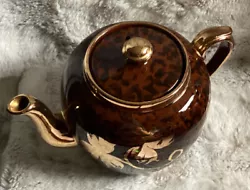 Vintage GibsonBrown & Gold Teapot With Lid Made in England animal print 5” high x8.5” high x 5.5” wide#5439 on...