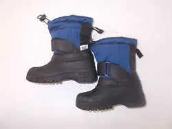 Toddler size 6 Lilly of New york black and blue snow boots. They have a hook and loop closure across the front of the...
