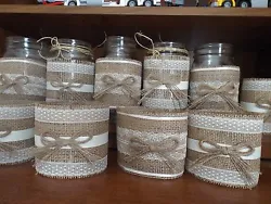 For sale is 10 mason jar sleeves.The burlap and lace is already adhered together. These look great as they are, too!...