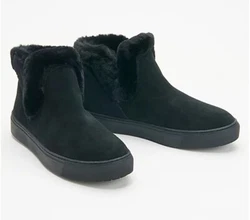 Style: Duffy. Slip-on style, waterproof upper, faux fur collar, self stitching, rounded toe, rubber outsole....