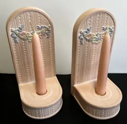 This item is a Set Of Wall Sconces Candle Holders, Ceramic, Peach, Candles Included. They are in good condition, one...