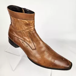 Aldo Mens Ankle Boots Side Zip Snip Toe Leather Chestnut Brown Size 44 EU/ 11 US  Nice condition with some scuffs on...