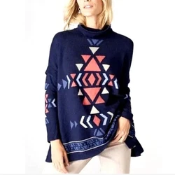 Navy Blue Boho Cute Cozy Sweater Tunic Aztec Oversized Long Sleeve SweaterCondition: Gently worn; light wash wearBrand:...