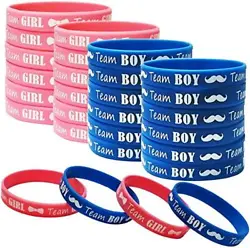 BLUE OR PINK?. HE OR SHE?. BOY OR GIRL?. Our baby gender reveal rubber bracelets will give you the right answer! Each...
