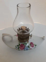 Vintage Oil Finger Lamp Porcelain Lantern Pink Rose Chic Twin Genie. Excellent condition except for a spot of old glue...