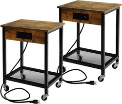 2 Tiers Storage Place?. The surface of the board is coated for easy cleaning. End Table with Charging Station?. -- This...