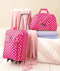 Kids Monogram Luggage Set. The pink polka dot design will make your bag stand out wherever you go, and your monogram...