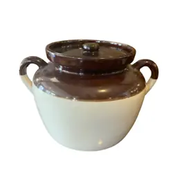 Vintage McCoy 343  Pottery Bean Pot W/Handle And Lid Brown & Cream. This pot is in good condition and measures about....